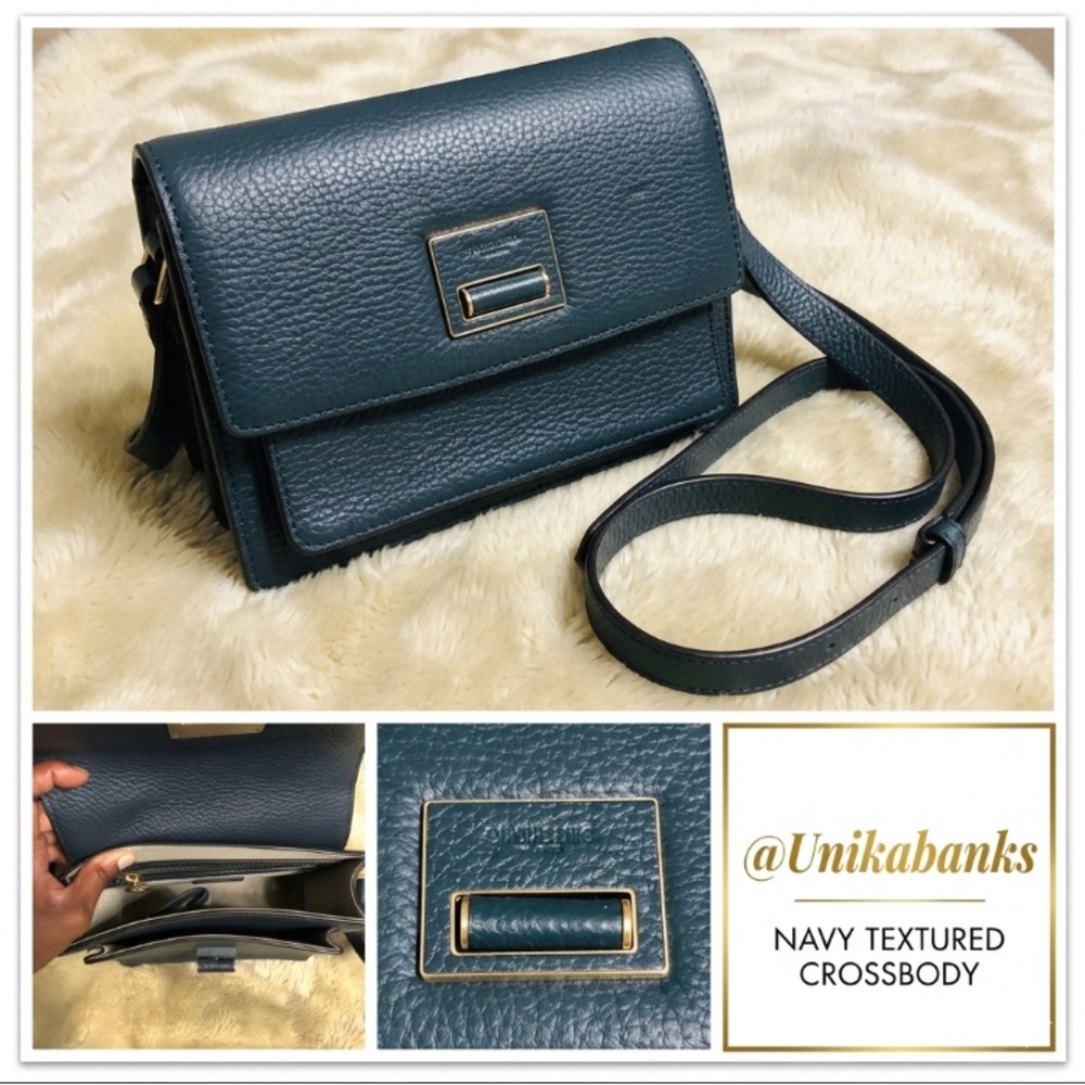 Spartina 449 Navy Textured Flap Crossbody with Gold Accent